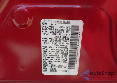 2017 Nissan Rogue Sl from USA, damaged, VIN JN8AT2MV1HW272857